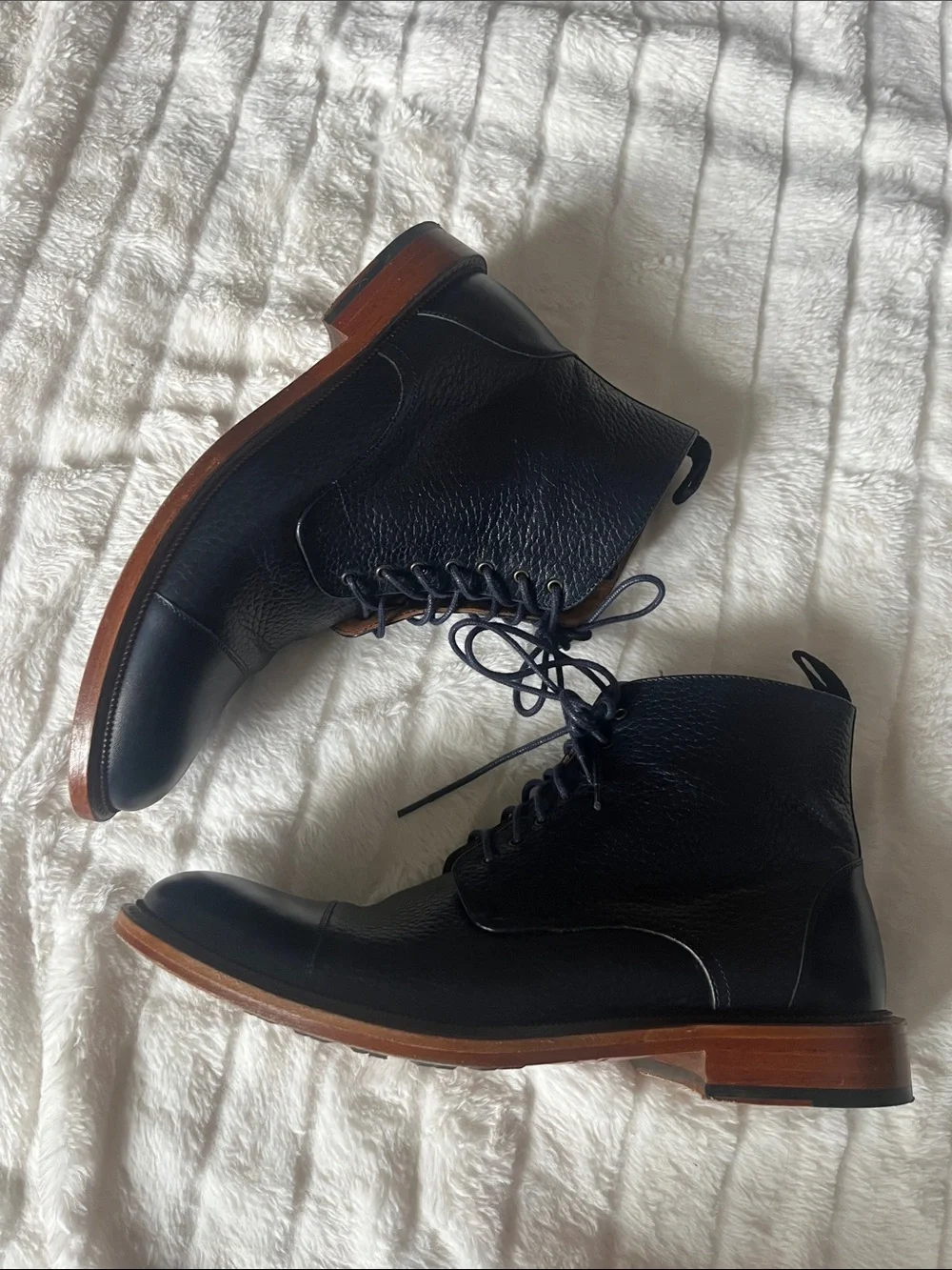 Taft Navy Rome Full-grain Leather Cap Toe Dress Boots